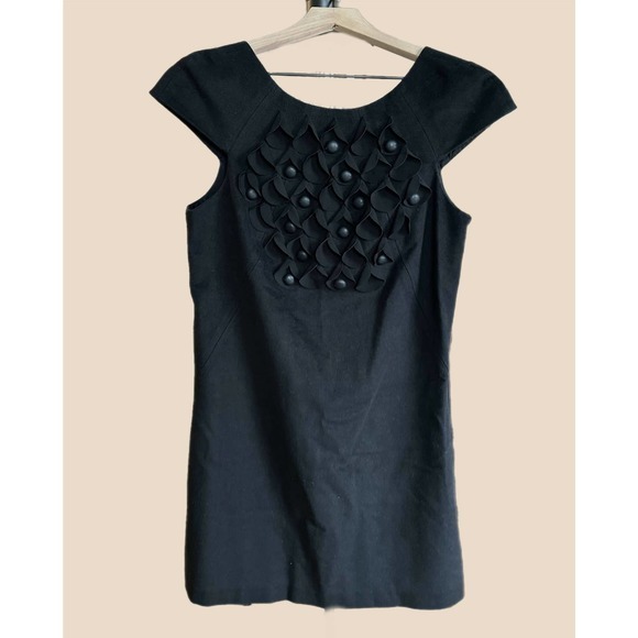 Tibi Cap Sleeve Ruffle Detail Shift Dress Black